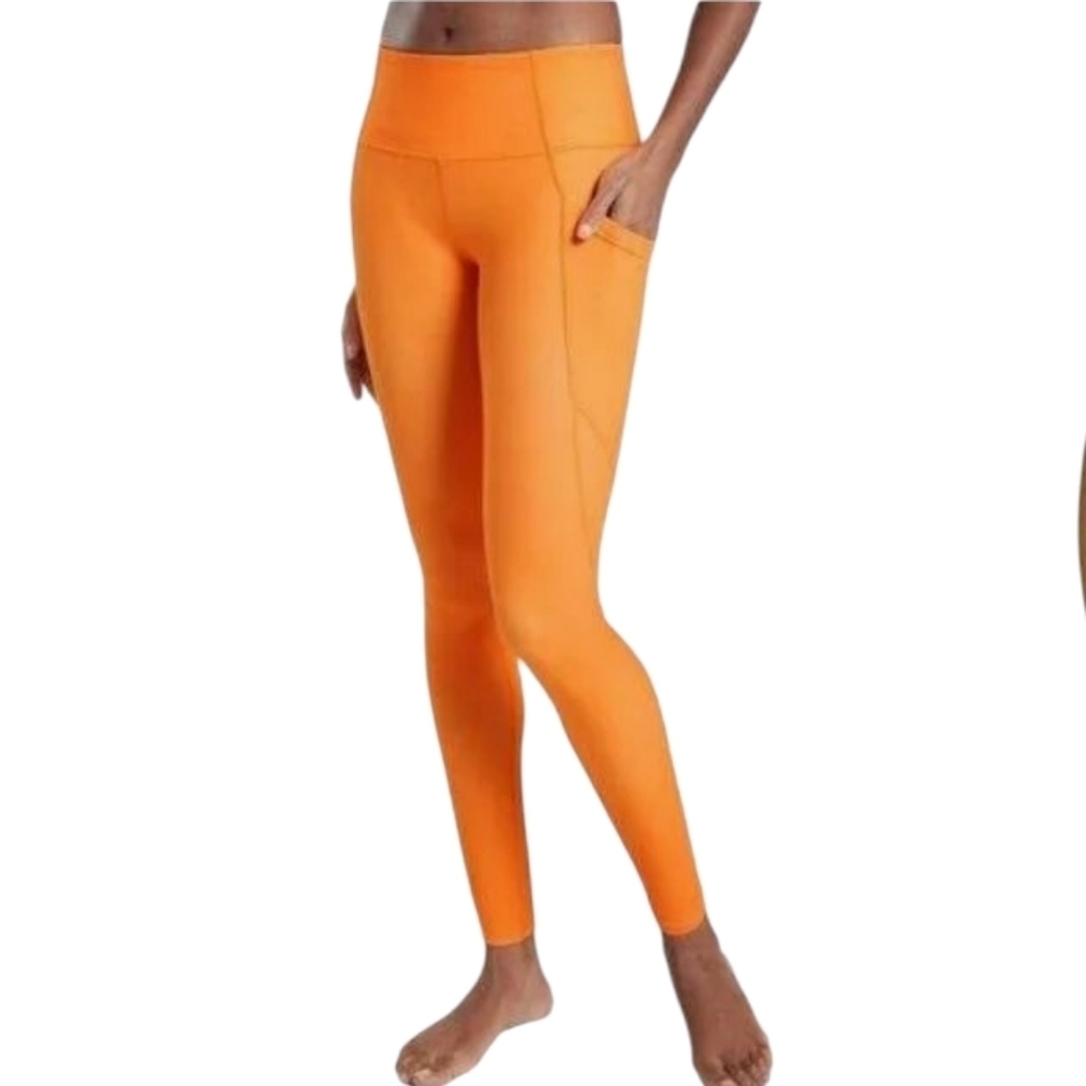 Athleta Sunrise Orange Stash Pocket Salutation Powervita Fabric Size Medium